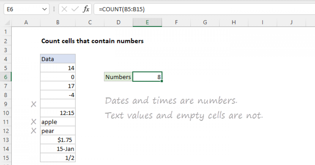 Count Cells That Contain Numbers Excel Formula Exceljet 3865